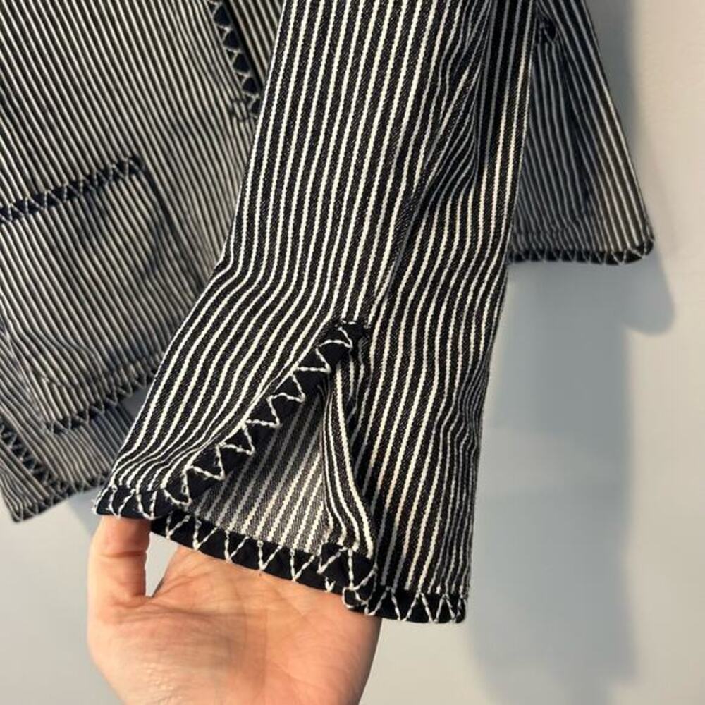 Talbots Womens‎ Denim Navy White Pinstripe Blazer Snap Closure Stretch Sz 14 - Picture 6 of 6